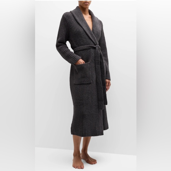 Barefoot Dreams Unisex Eco CozyChic Ribbed Robe, Carbon/Black, Size 3, Large - Picture 2 of 7